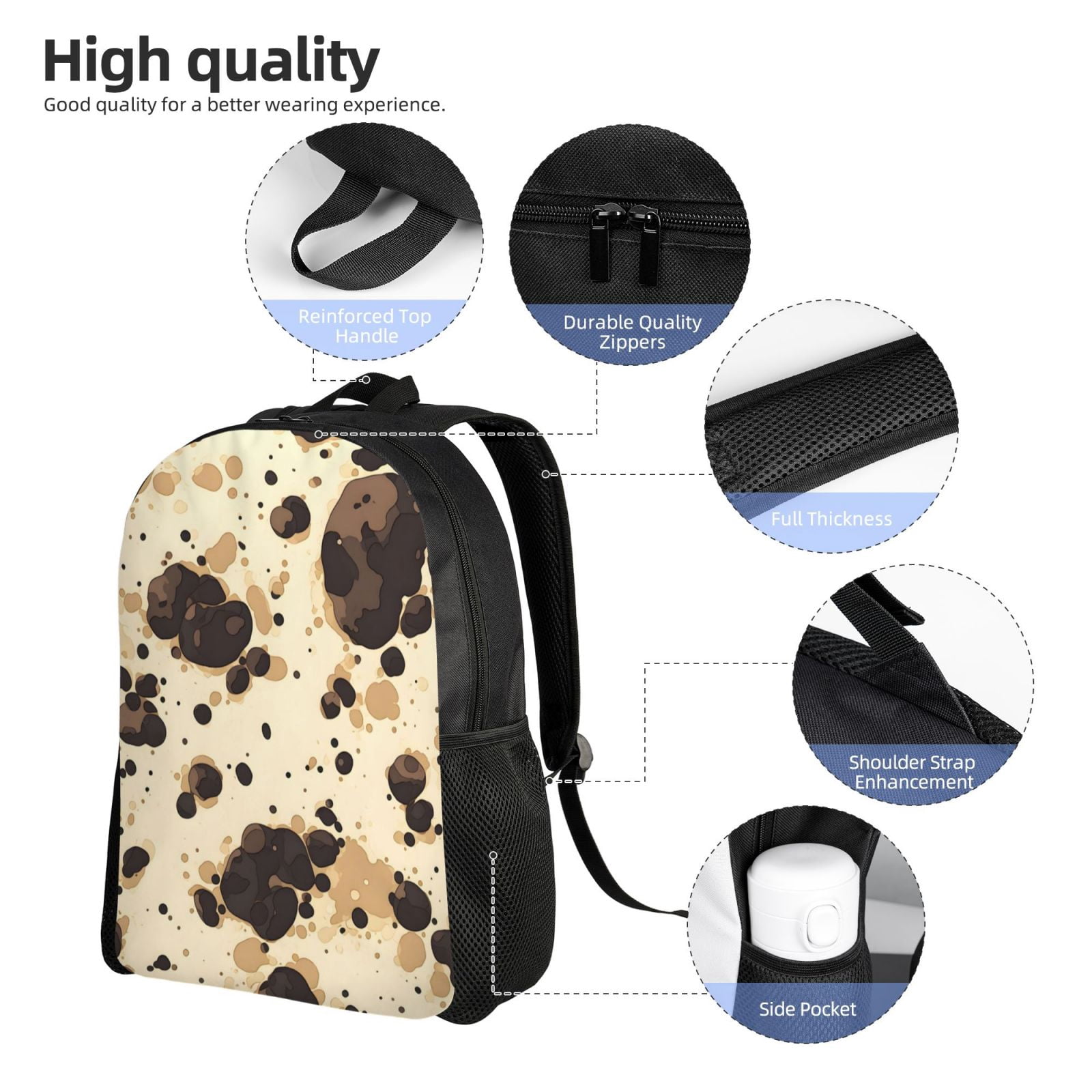 Single Side Full Backpack 16.1×11.8×4.5in Large Capacity Breathable Shoulder Belt Leisure Simple And Strong Bearing Capacity Milk Cow Print Style Sienna_1