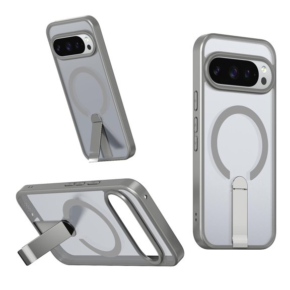 for Google Pixel 10/10 Pro Case with Stand, Compatible with MagSafe, Magnetic Kickstand Case for Google Pixel 10/10 Pro, Military-Grade Protection Shockproof Clear Acrylic Soft TPU Material, Gray