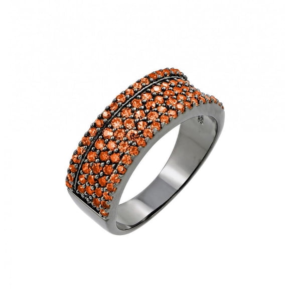 Sterling Silver 925 Rhodium Plated Orange Pave Set Half Ring Jewelry Female Male Unisex Size 6