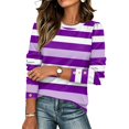 thumbnail image 3 of Stralyhd Long Sleeve Shirts for Women Striped Cozy Casual Crewneck Pullover with Button Cuffs Soft Comfy Relaxed Fall Spring Clothes for Office Purple S, 3 of 5