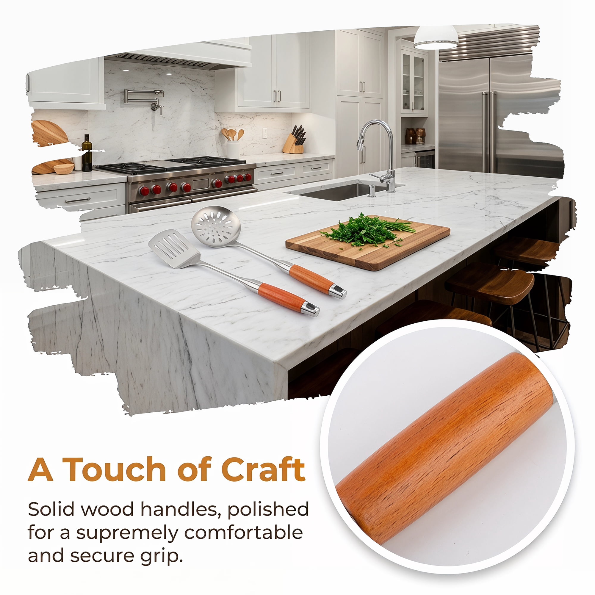 Unique Bargains Essential Stainless Steel Cooking Utensil Set for Cooking Brown D 2pcs