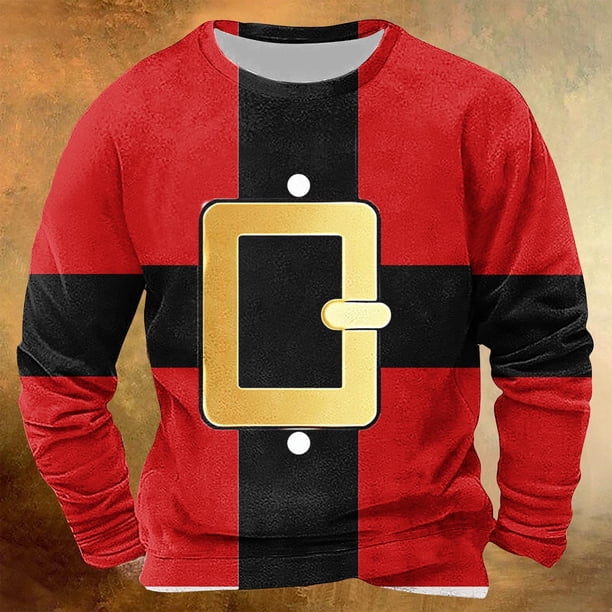 Sudadera sin capucha para hombre, informal, a la moda, con cuello redondo, estampado navideño, jersey de manga larga, blusa de poliéster para hombre