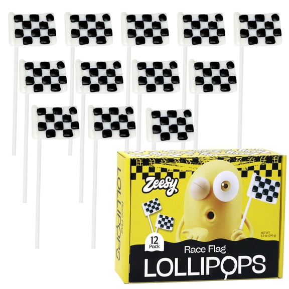 Checkered Flag Lollipops, 12 Pack, Individually Wrapped Suckers for Race Car Party Favors