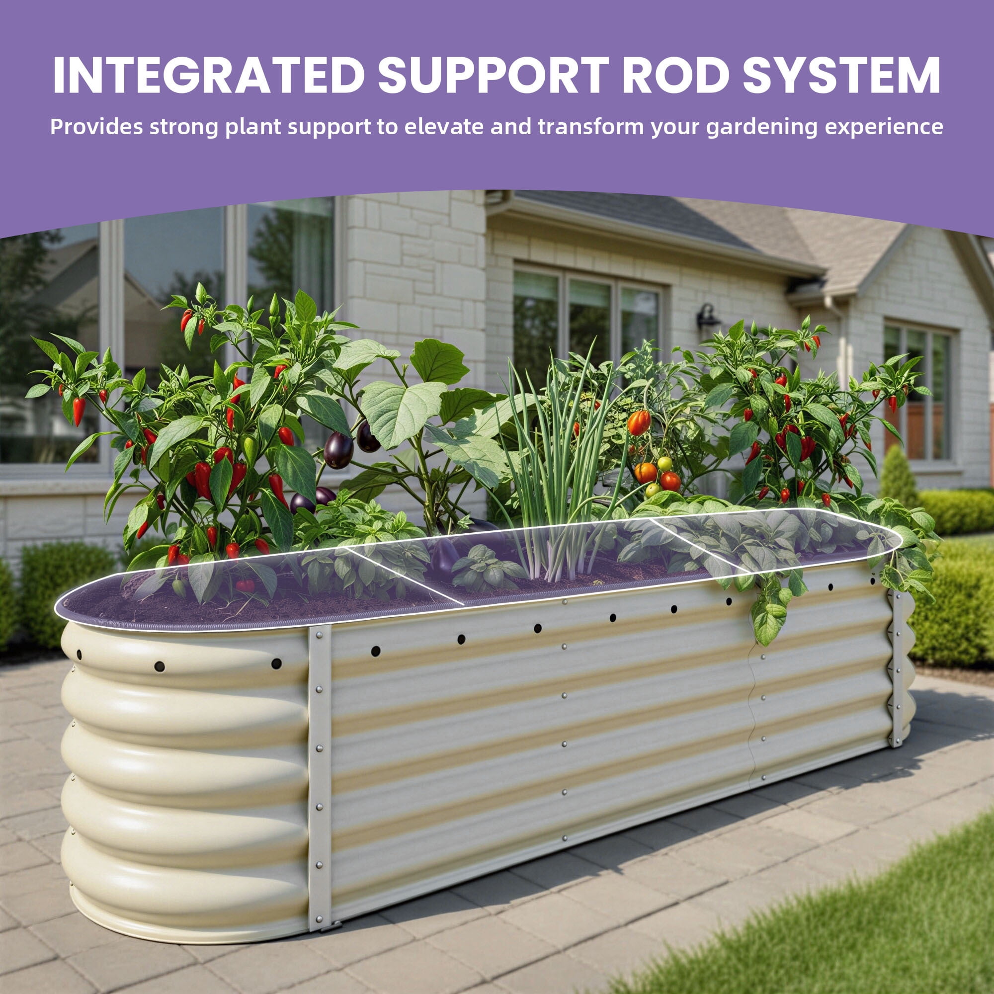 Uforic 6.5x2x1.5ft 17" Tall, 6 in 1 Set, Galvanized Metal Raised Garden Bed, Planter Box with Gloves & Safety Rubber, Cream White