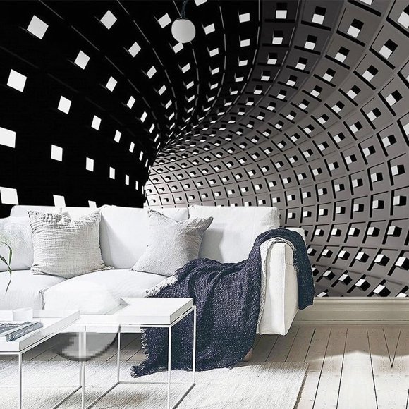 3D Wallpaper Black Space Tunnel SKU# WAL0193