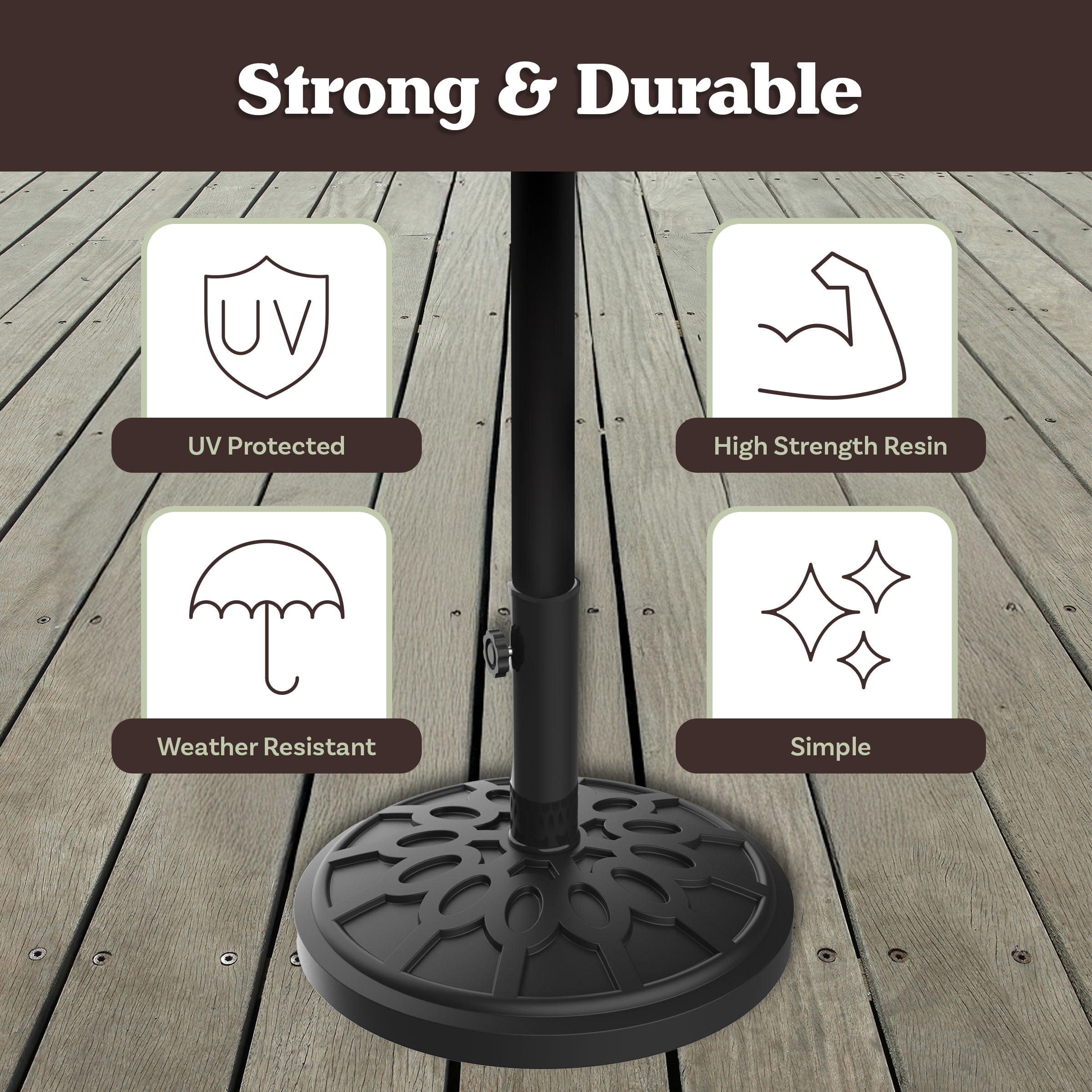 Pure Garden 19lbs Weighted Umbrella Base for Freestanding Umbrellas, Black