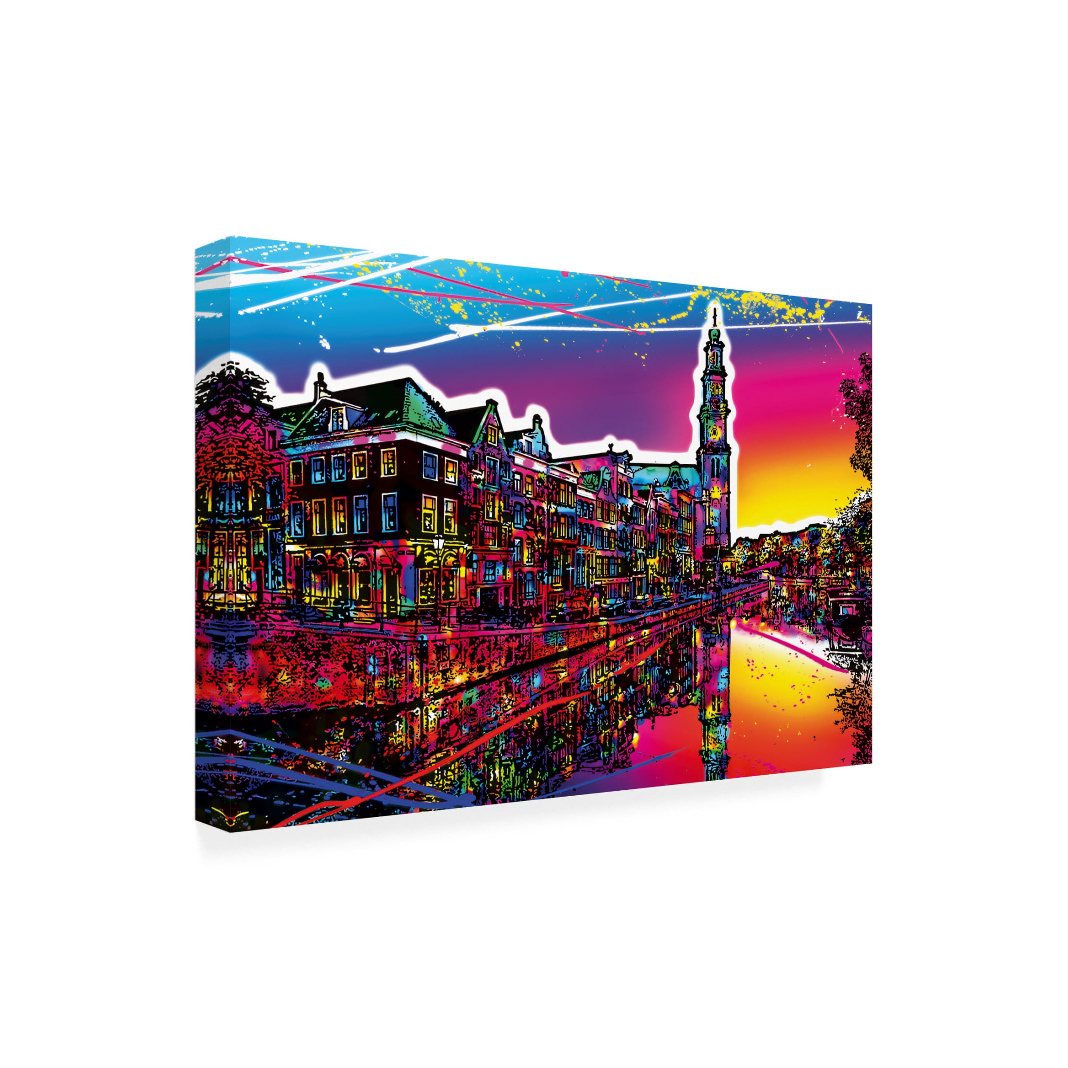 Canvas Wall Art - Ray Heere 'Colorful Cityview Of Amsterdam Westertoren' Wall Art for Living Room, Bedroom, or Office Décor by Trademark Fine Art - 24 x 16 Inches