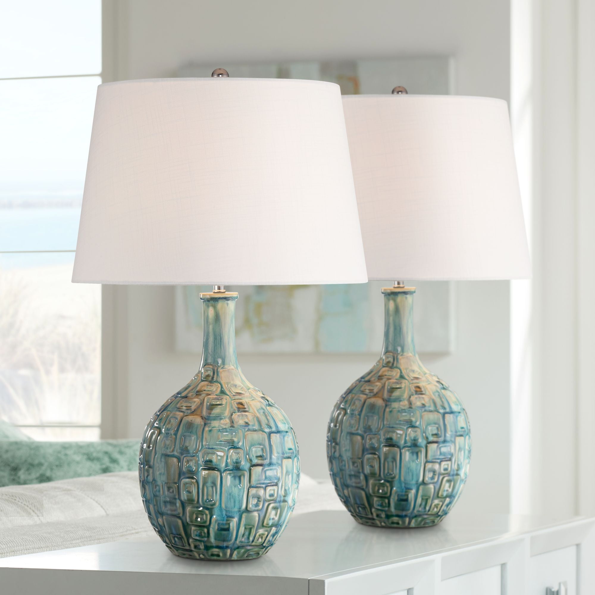 Girar en descubierto Irregularidades lb 360 Lighting Mid Century Modern Table Lamps 26" High Set of 2 Ceramic Teal  Glaze Handcrafted White Empire Shade for Living Room (Colors May Vary) -  Walmart.com