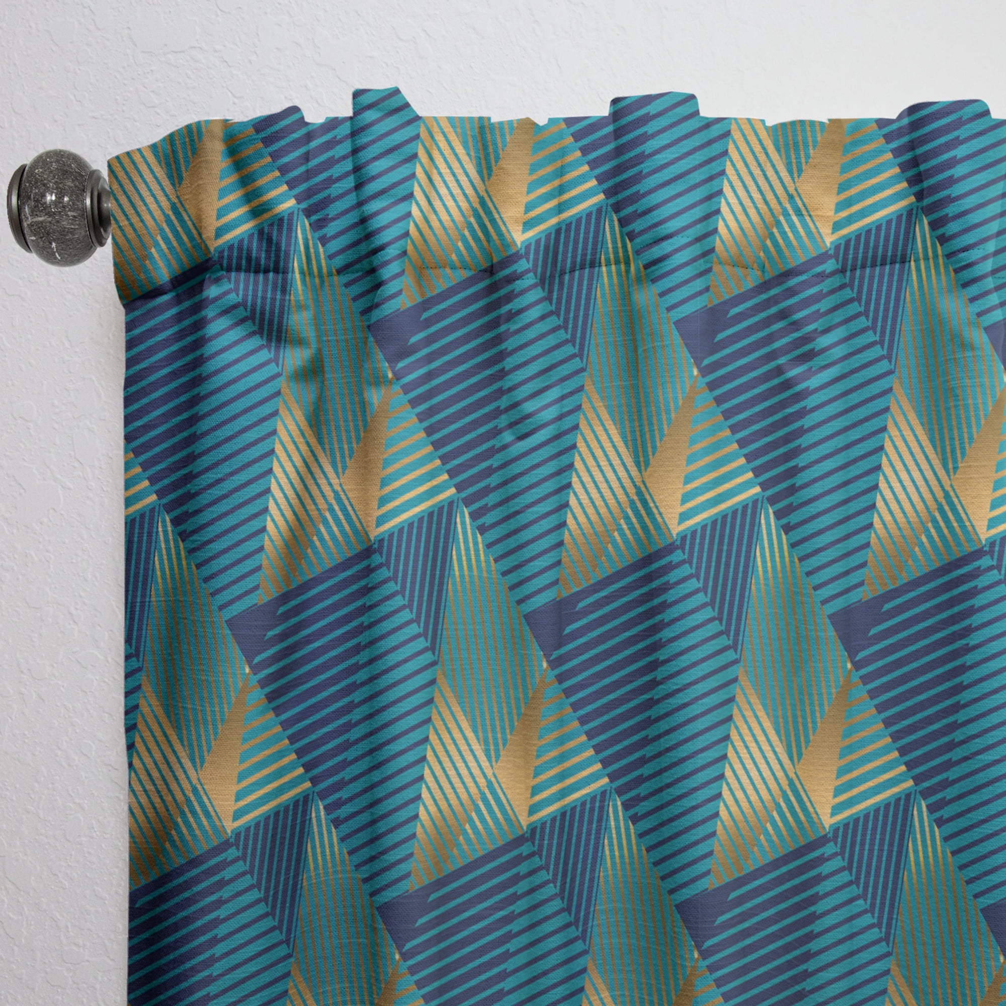 Designart 'Retro Luxury Waves In Blue and Gold VII' Mid-Century Modern Curtain Panel
