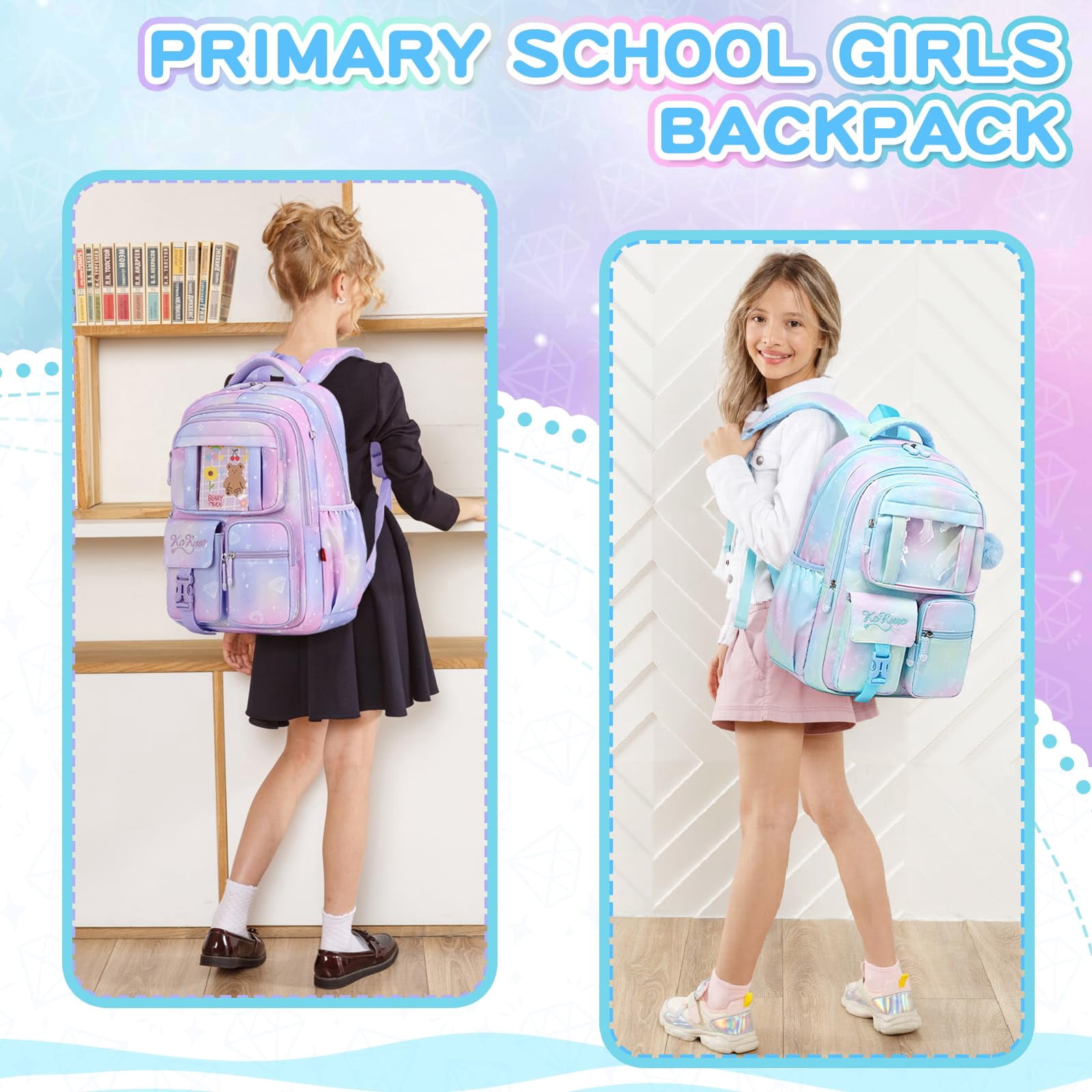 Soda Candy Backpacks for Girls Kawaii Ita Kids Backpack Water Resistant Lightweigt Students Bookbag for Elementary Primary Middle School, Blue