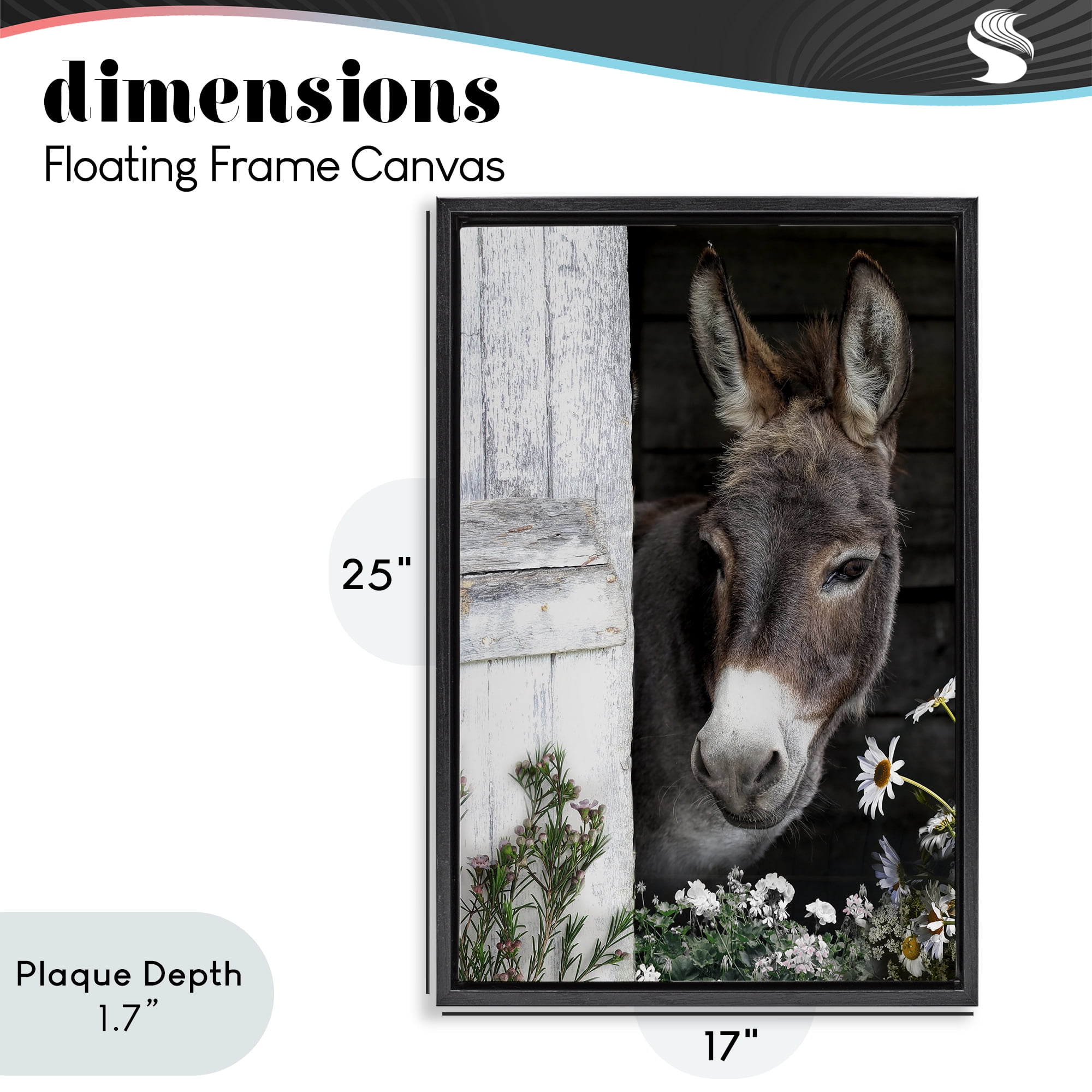 Stupell Industries Gentle Donkey Peering from Barn Black Framed Floater Canvas Wall Art, design by CAD Designs