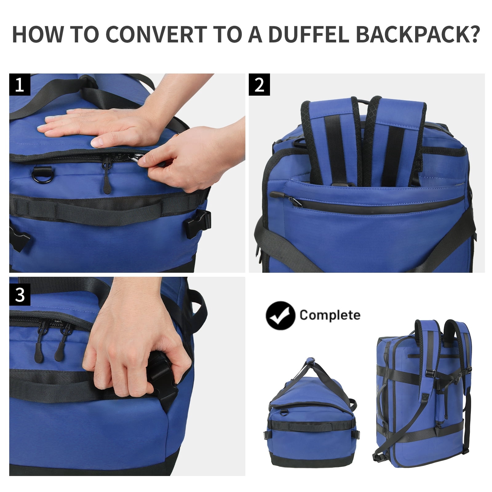 New York Xpress 40L Convertible Duffel Bag,Heavy-Duty Water-Resistant Travel Bag with Backpack Straps, Blue - LX737