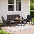 thumbnail image 4 of Outdoor Furniture Set on Sale, Lofka 4 Pieces Patio Conversation Set with Rocking Chairs and Tempered Glass Coffee Table for Baclony|Porch|Garden, Black Cushion, 4 of 10