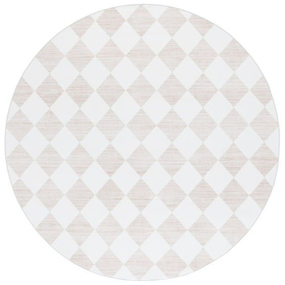 SAFAVIEH Santa Clara Elwyn Checkered Polyester Machine Washable Area Rug, Ivory/Beige, 6' x 6' Round
