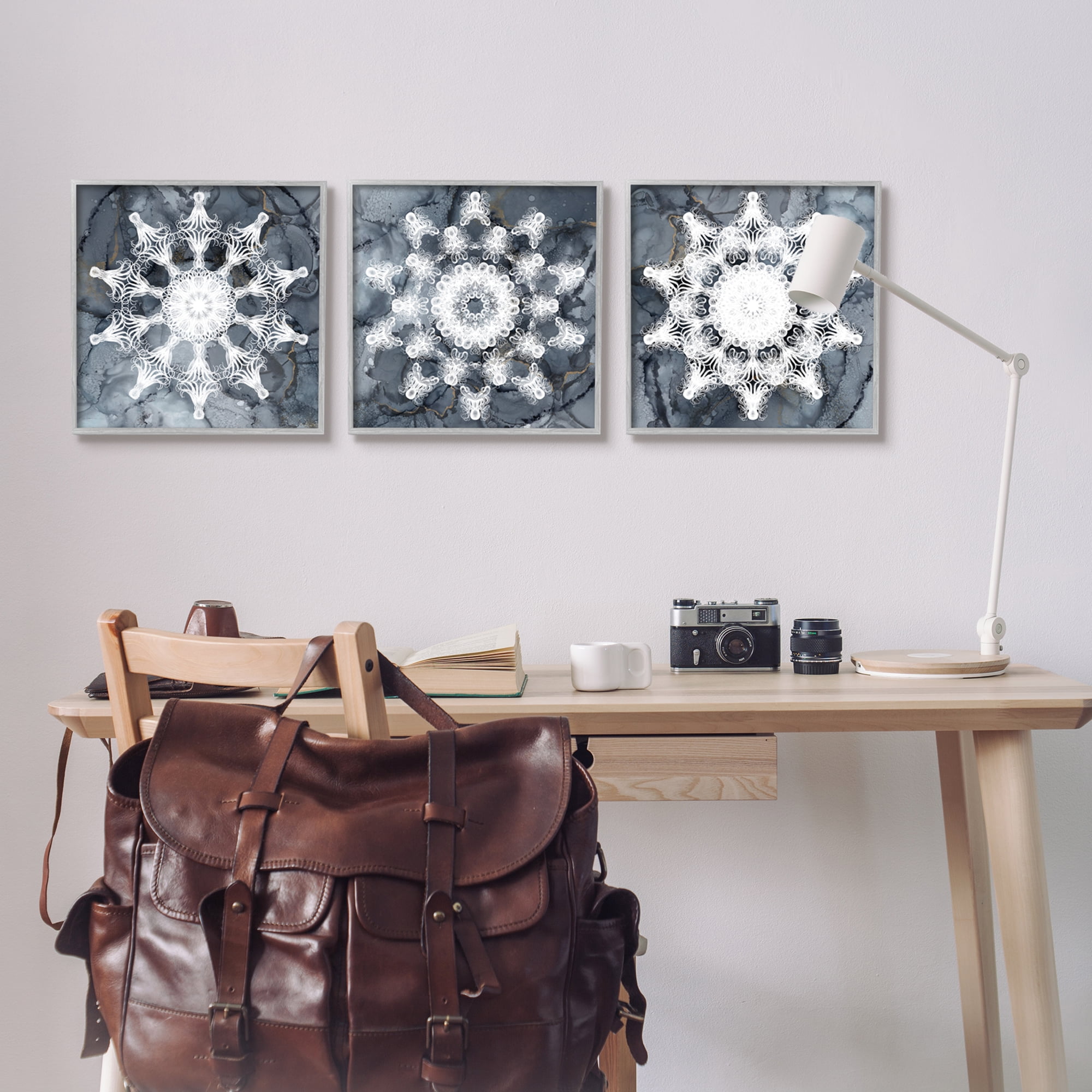 Stupell Industries Boho Fractal Patterns Abstract Painting Gray Framed Art Print Wall Art, 17 x 17