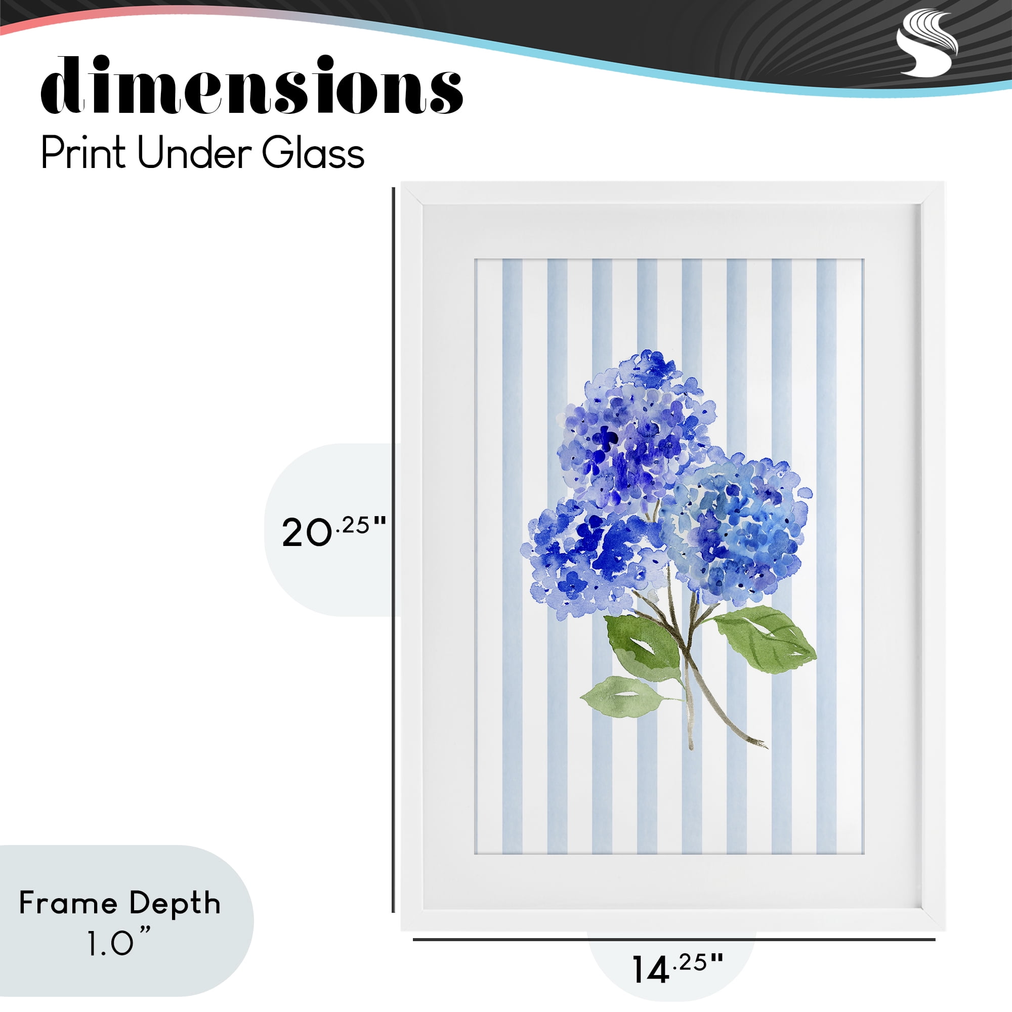 Stupell Industries Blue Hydrangeas over Stripes White Framed Print Under Glass, design by Corinne Haig
