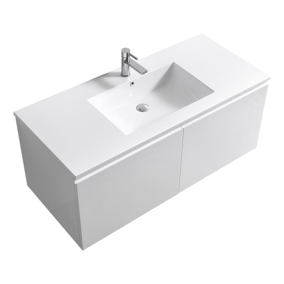 Kubebath Balli 48'' Single Sink Wall Mount Modern Bathroom Vanity in Gloss White Finish
