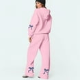 thumbnail image 5 of CIENVNSTG Women's 2 Piece Outfits Bow Trim Print Hoodie Sweatsuit Sets Oversized Sweatshirt Wide Leg Sweatpants Pink S, 5 of 6