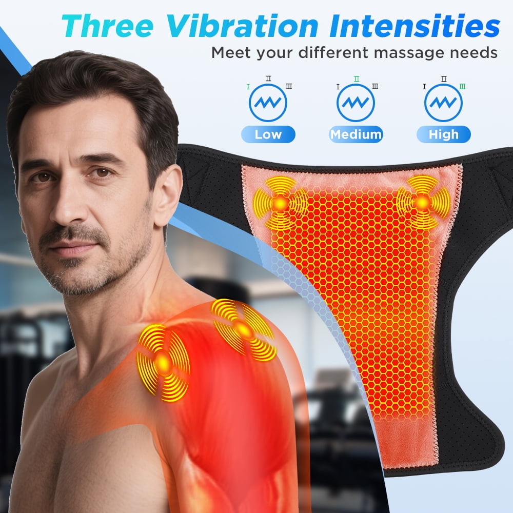 Heated Shoulder Brace Wrap, Cordless Shoulder Heating Pad Massager with Vibration, App Control Detachable Controller, 7 Heat 15-60 Timers, Electric Shoulder Massage for Shoulder Relief Arm Support