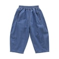 thumbnail image 3 of Huanglei Boys Soft Denim Jeans Casual Loose Fit Long Pants For Toddler Kids Summer Daily Wear ，Wide Leg Denim Pants /Size 4-5 Years(Dark Blue), 3 of 4