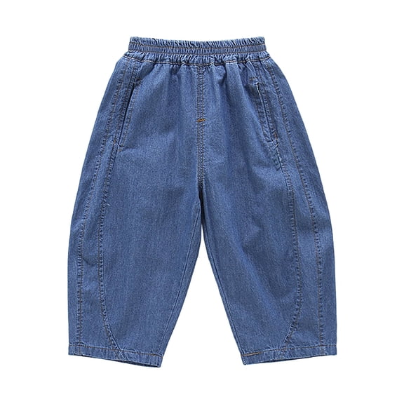 Baggy Jeans Boys Boys Soft Denim Jeans Casual Loose Fit Long Pants for Toddler Kids Summer Daily Wear Elastic Waist Dark Blue 3 Years-4 Years