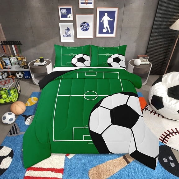 Football Comforter Set Twin Size Soccer Bedding Set Teens,Sports Themed Bed Comforter Sets Green Ball Gaming Quilt Bed Set Football Room Decor with 1 Pillowcase