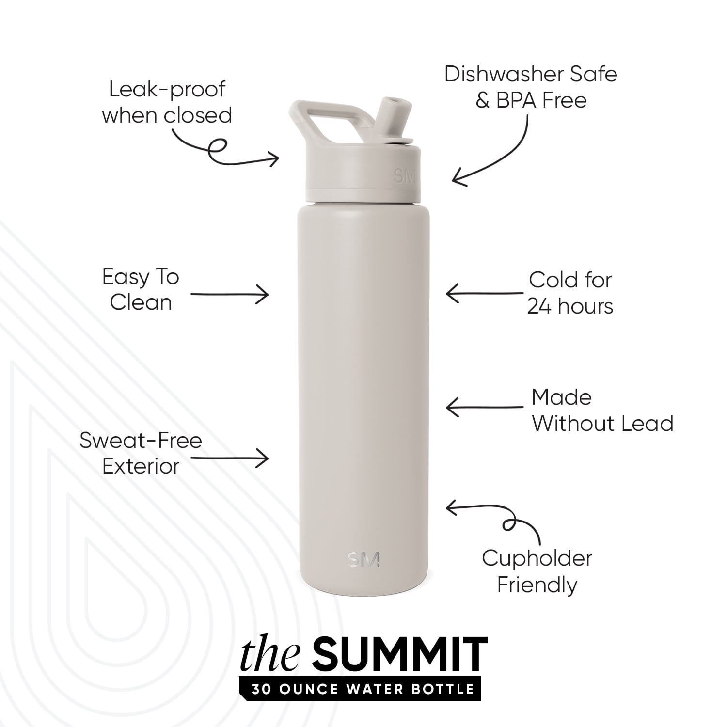 Simple Modern 30 fl oz Insulated Stainless Steel Summit Wide Mouth Water Bottle with Straw Lid | Almond Birch