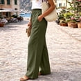 thumbnail image 4 of Cagogo Women Plus Size Wide Leg Elastic Waist Trousers with Pockets Casual Loose Long Pants Travel Work Lounge Bottoms Summer Beachwear, Army Green M, 4 of 6