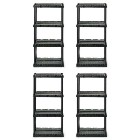 Gracious Living 4 Shelf Knect-A-Shelf Solid Light Duty Storage Unit 24 x 12 x 48", Black (4 Pack)