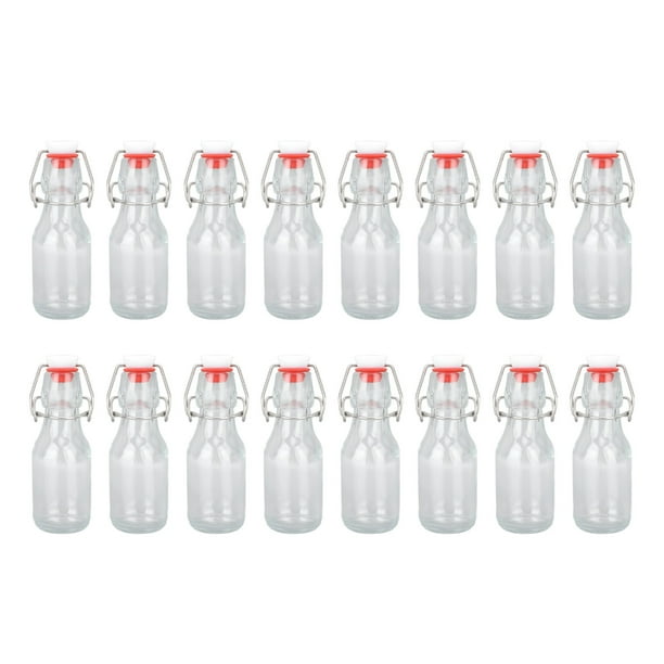 16 botellas de vidrio con tapa abatible de 100 ml y 3,38 oz, transparentes, pequeñas, con tapa abatible, con tapas herméticas para elaboración casera, cerveza, bebidas, aceites de soda