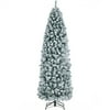 Yaheetech 7.5ft Snow Frosted Artificial Christmas Tree with Pencil Shape Metal Stand, Green
