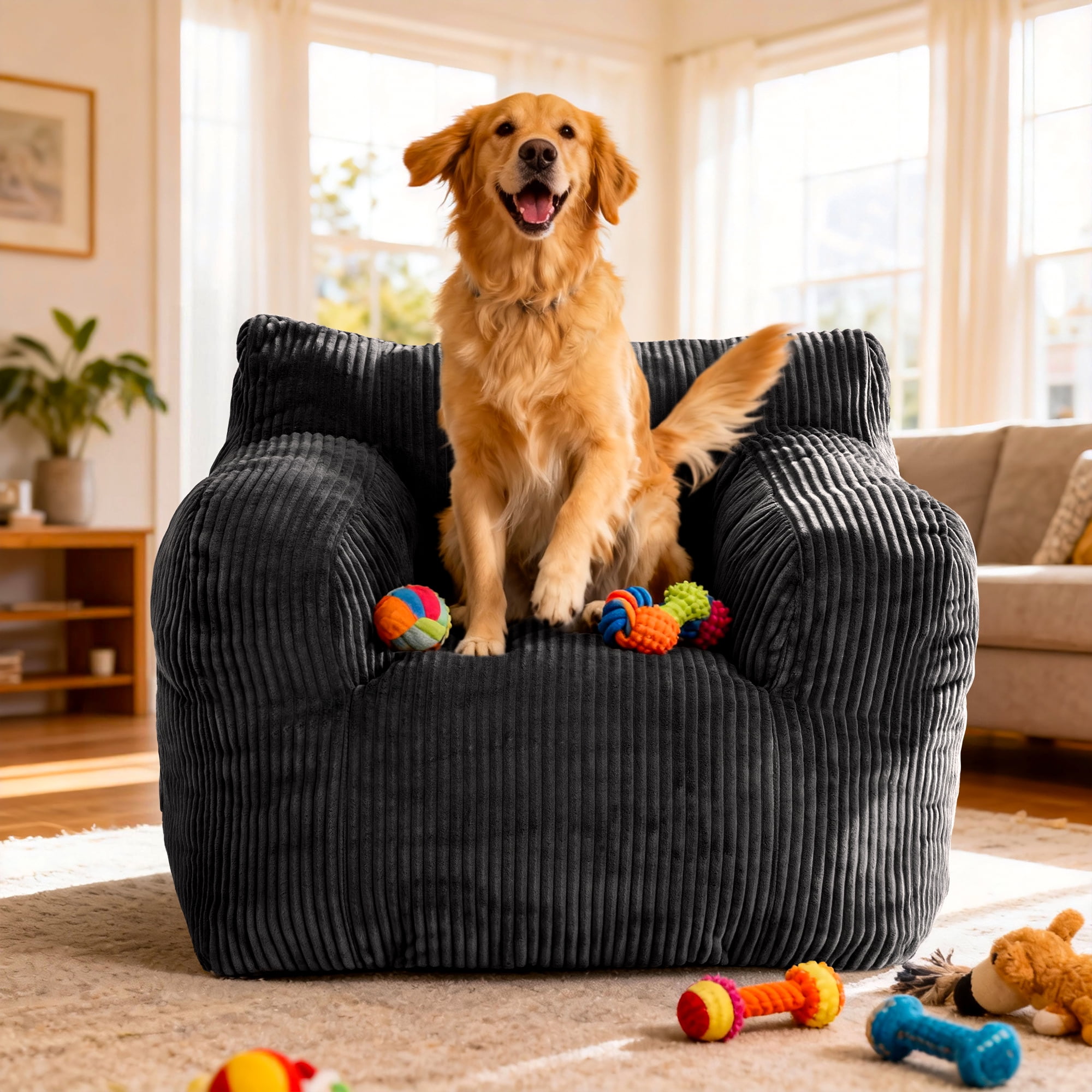Foam Filled Bean Bag Chair, Plush Corduroy Lazy Sofa