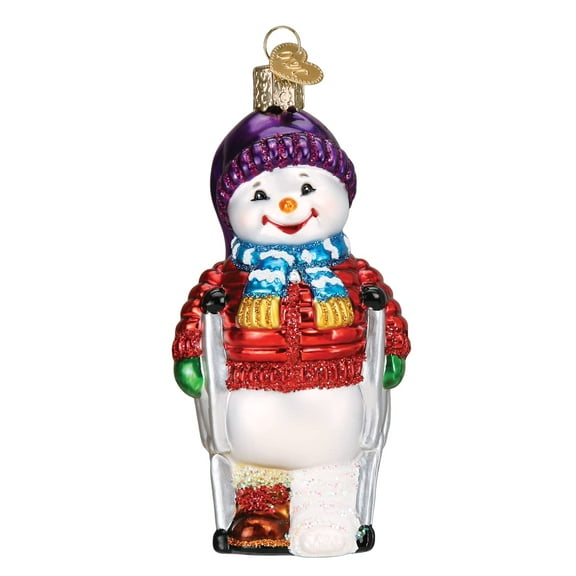 Old World Christmas Snowman with Crutches Glass Blown Ornament for Christmas Tree
