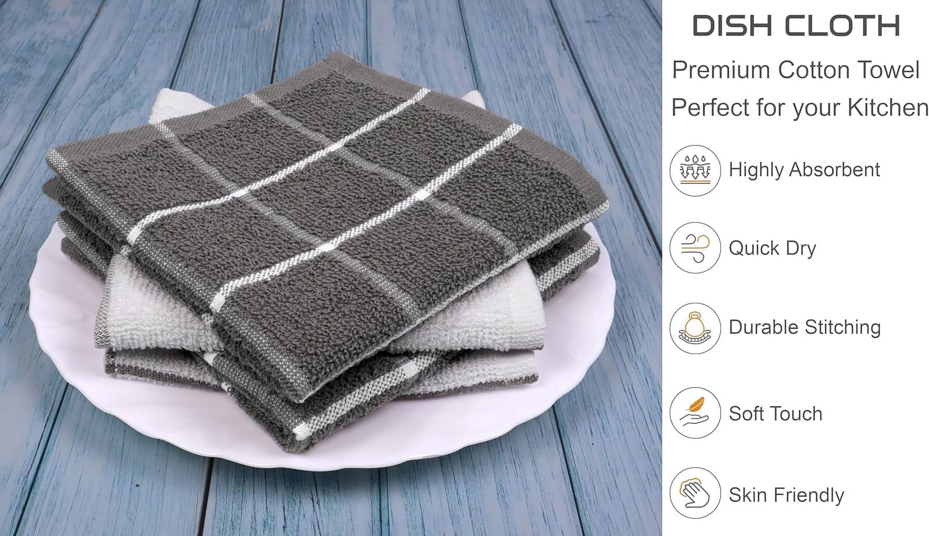 MALLOWEX Kitchen Towel and Dishcloth Set, Pack of 8 | 12 x 12 and 16 x 26 Inches | Super Soft and Absorbent | 100% Cotton Dish Rags for Drying Dishes | Light Grey
