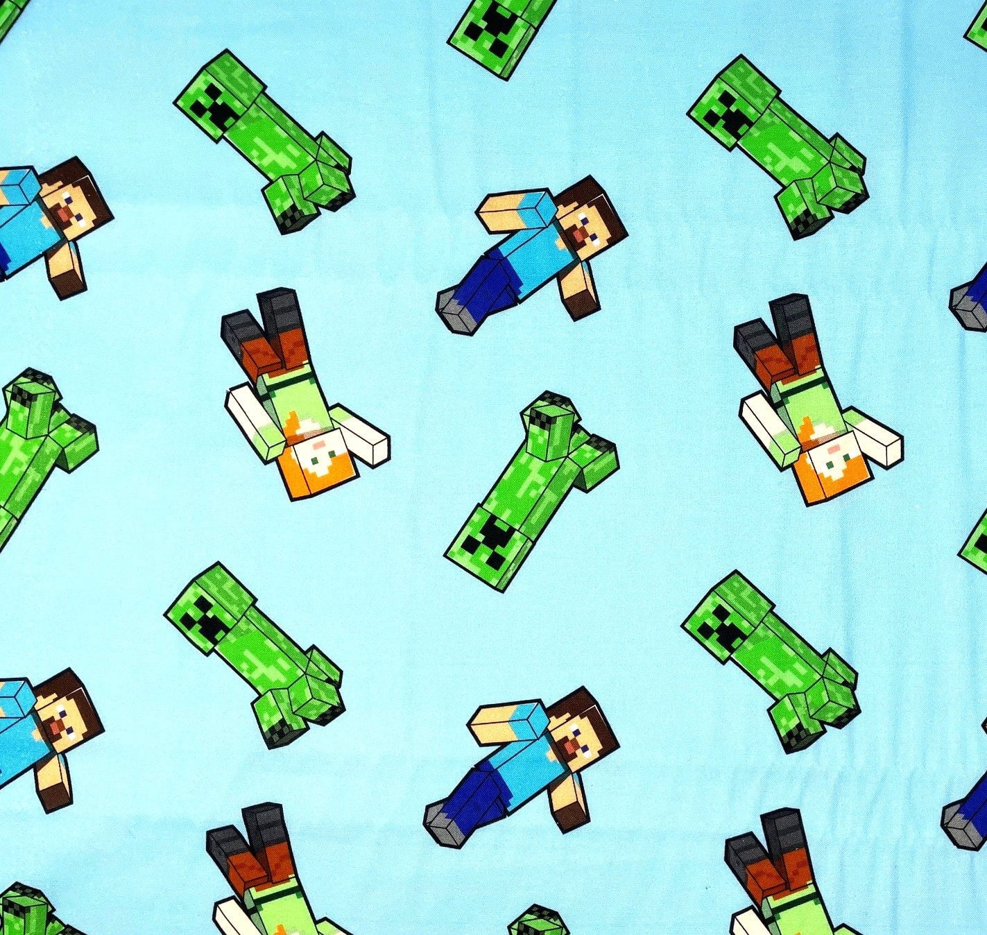 1 Yard - Minecraft Video Game Steve Alex & Creepers on Blue Cotton Fabric (Great for Quilting, Sewing, Craft Projects, Quilts, Throw Pillows & More) 1 Yard X 44" Wide