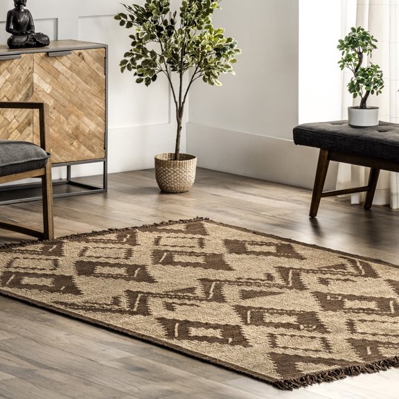 nuLOOM Tegan Bohemain Diamond Leather and Jute Area Rug, 9' x 12', Natural