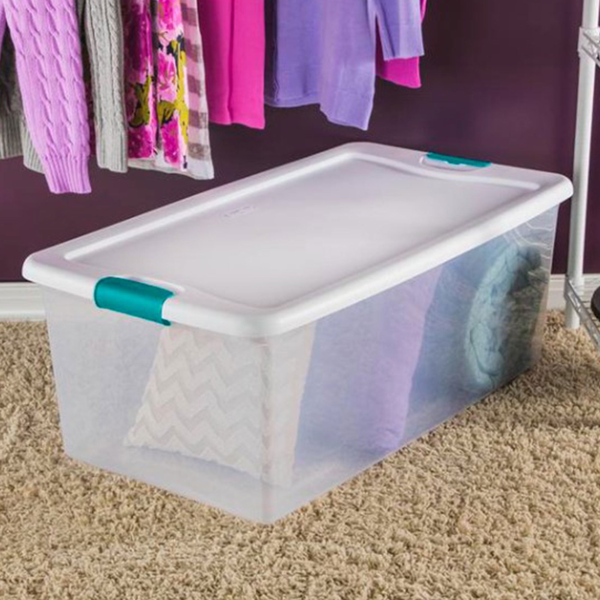 Sterilite 106 Quart Clear Plastic Storage Bin with White Latch Lid, 36 Pack
