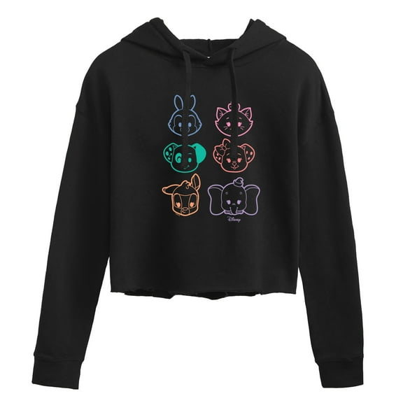 Disney Classics - Stacked Outline Faces - Juniors Cropped Pullover Hoodie