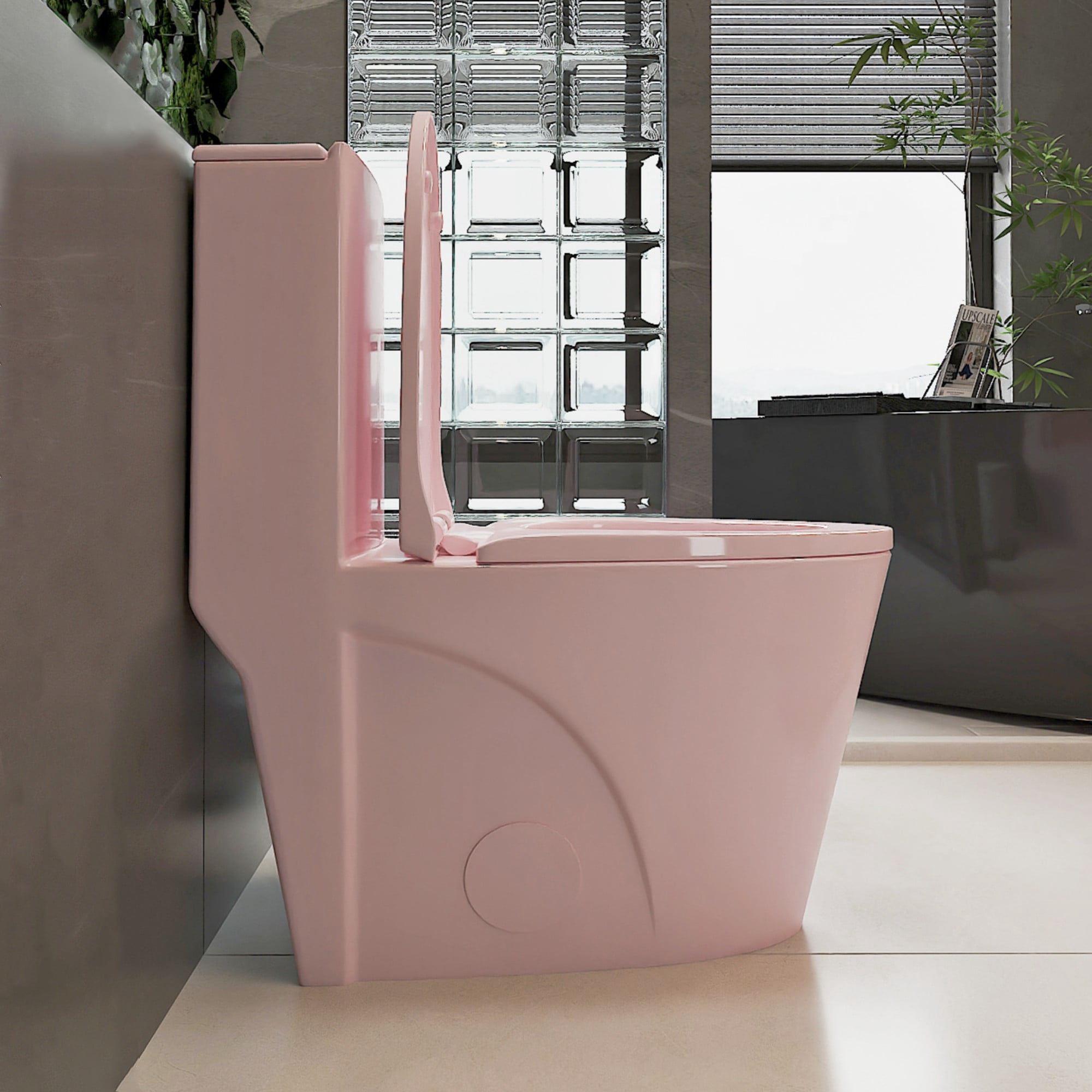 1.1/1.60 GPF Dual-Flush One Piece Toilet, Water-Saving Elongated Comfort Height Floor Mounted, Soft Close Seat,Rose