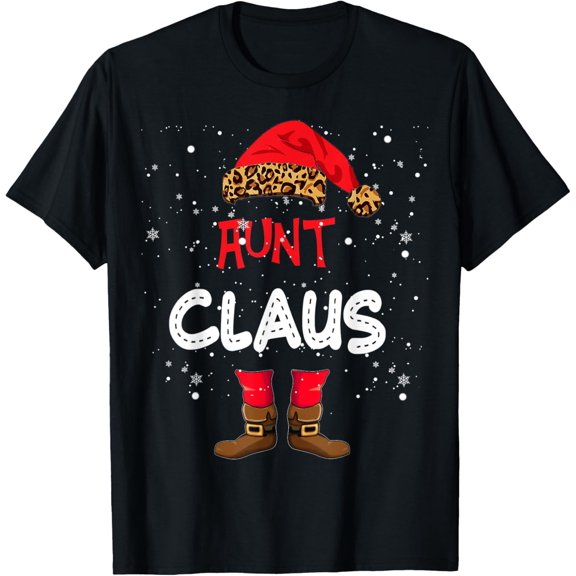 Women's Aunt Claus Plaid Leopard Christmas Xmas Family T-Shirt