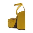 thumbnail image 4 of Jessica Simpson Skilla Yellow Mustard Satin Platform Pump Buckle Strap Block Heel (Satin Brass, 8), 4 of 6