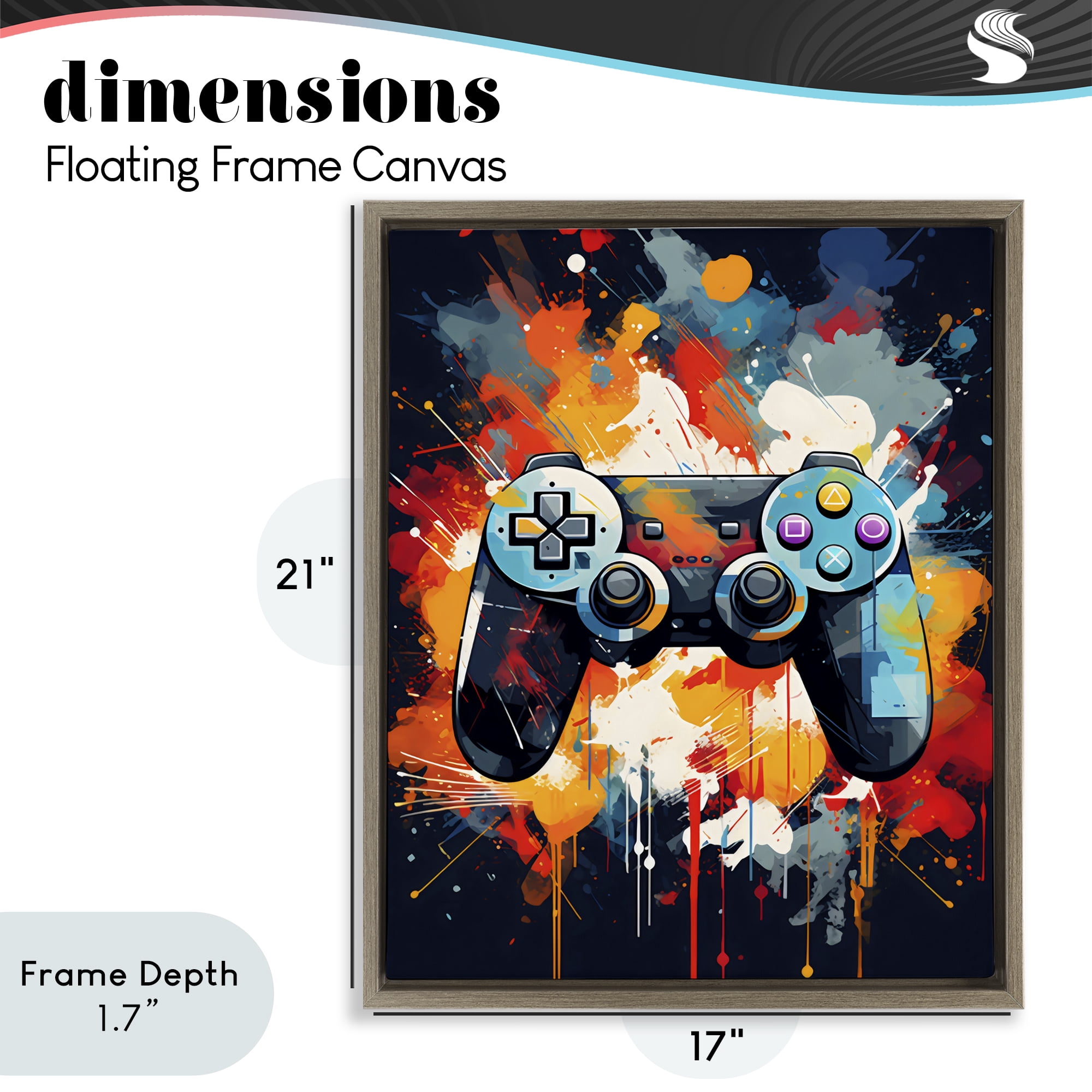 Stupell Industries Orange Paint Splash Gamer Brown Framed Floater Canvas Wall Art, design by Creative Studio