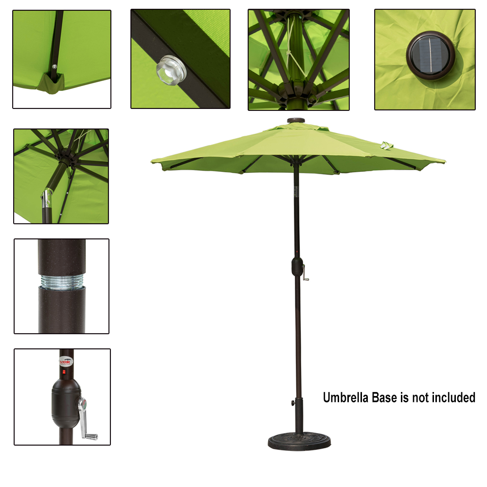 Sundale Outdoor 7 Ft Solar Powered 24 Led Lighted Patio Umbrella Table Market Umbrella With Crank And Push Button Tilt For Garden Deck Backyard Pool 8 Steel Ribs Polyester Canopy Apple Green