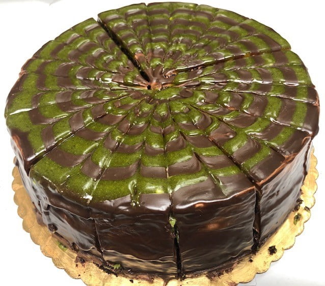 DUBAI CHOCOLATE CAKE 2 PER PACK ORIGINAL PISTACHIO KATAIFI LAYERS FILLING DELICIOUS CRUNCHY KNAFEH 10 INCH  CAKE TOPPED  14 SLICES PER CAKE RICH CAKES 2 PACK