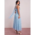 thumbnail image 6 of Aqua Blue Polka Dot Sleeveless Cinched Waist Maxi Dress With Choker Detail For Women, 6 of 6