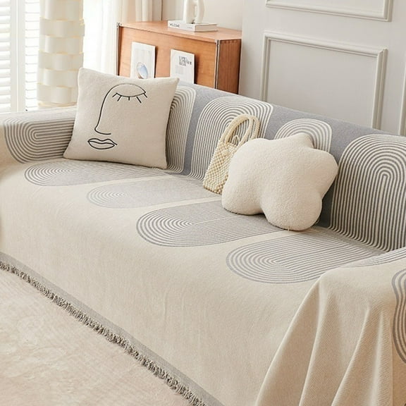 Soumake Modern Geometric Sofa Cover Fringed Soft Flannel Four Seasons Universal Home Office Three-seater Couch Slipcover Furniture Protector