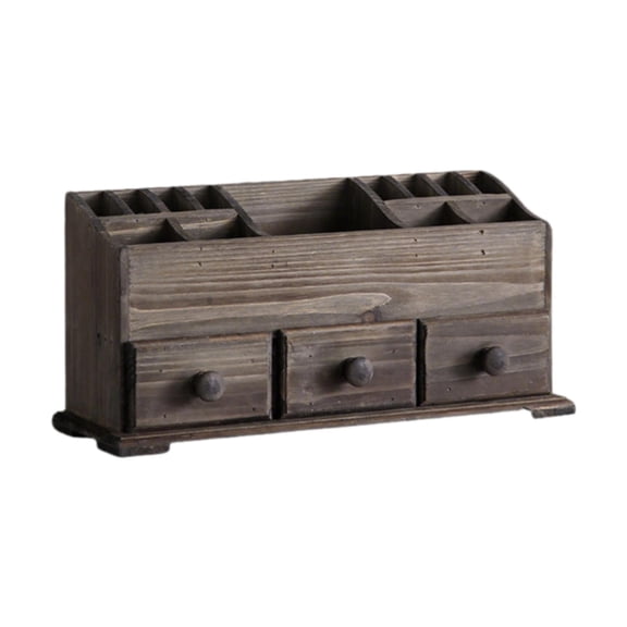 Stgfyxgs Rustic Vanity Organizer Cosmetic Storage Box Desktop Makeup Desk Organizer Farmhouse Storage Box for Kitchen Brushes Lipstick brown