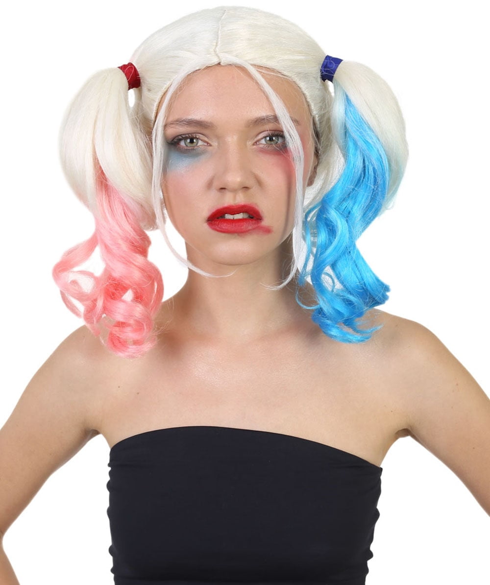 HPO Adult Women’s Multicolor Game Cosplay Wig – Blue, Pink & White Pigtails, Capless Design