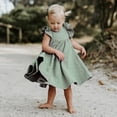 thumbnail image 2 of Vestido De Niña Para Bebé, De Verano, De Algodón Y Lino, Con Volantes, Sin Mangas, Para Niños, Casual, Vestidos De Fiesta En La Playa, 2-7 Años (Gris Verde 4-5T 4_Años), 2 of 7