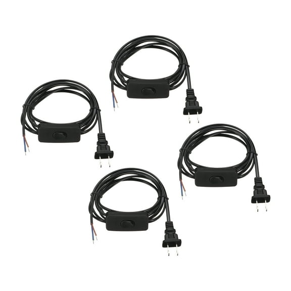 Uxcell 4Pcs 6FT 18/2 US Plug Lamp Cord with Switch, Pure Copper Stripped End, Black